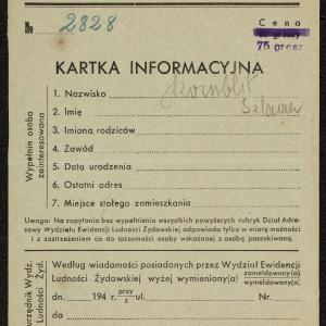 Karty informacyjne Wydziału Ewidencji Ludności Żydowskiej przy RŻ w Warszawie