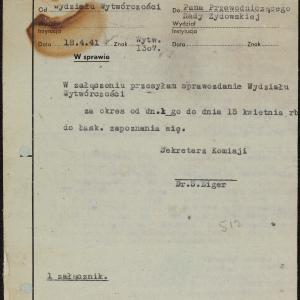 Rada Żydowska w Warszawie, Wydział Wytwórczości, Sprawozdania z działalności za okres kwiecień-wrzesień 1941 r.
