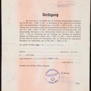 Materiały dotyczące konfiskaty majątku Sary Färber (ur. 7.05.1924 r. w Hamburgu) z Landwerk Neuendorfu