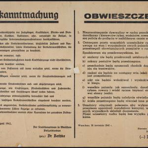Obwieszczenie z 30.04.1942 r. o obowiązku przestrzegania przepisów ruchu ulicznego