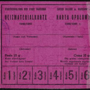 Karta opałowa 1940/1941 r.
