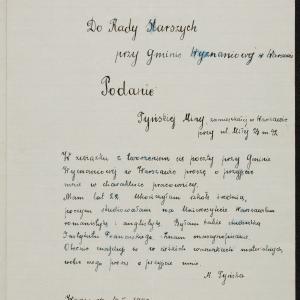 Pismo Miny Tyńskiej z 10.12.1940 r. do Rady Żydowskiej w Warszawie