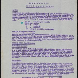 Sprawozdanie Sekcja Opieki nad Uchodźcami i Pogorzelcami za sierpień 1941 r.