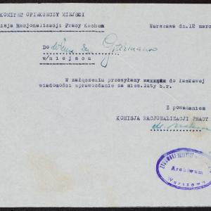 Pismo z 12.03.1942 r. do dyr. Icchaka Gitermana.