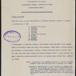 Sprawozdanie z lustracji w internacie CENTOS-u Dzielna 67 w dn. 15.03.1942
