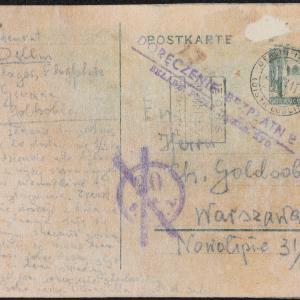List Salka Goldsobla (obóz pracy w Dęblinie) do Ch. Goldsobla (Warszawa-getto) z 20.06.1941 r.